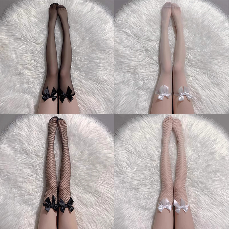 リボン　飾り付き　姫系　太もも丈　ストッキング