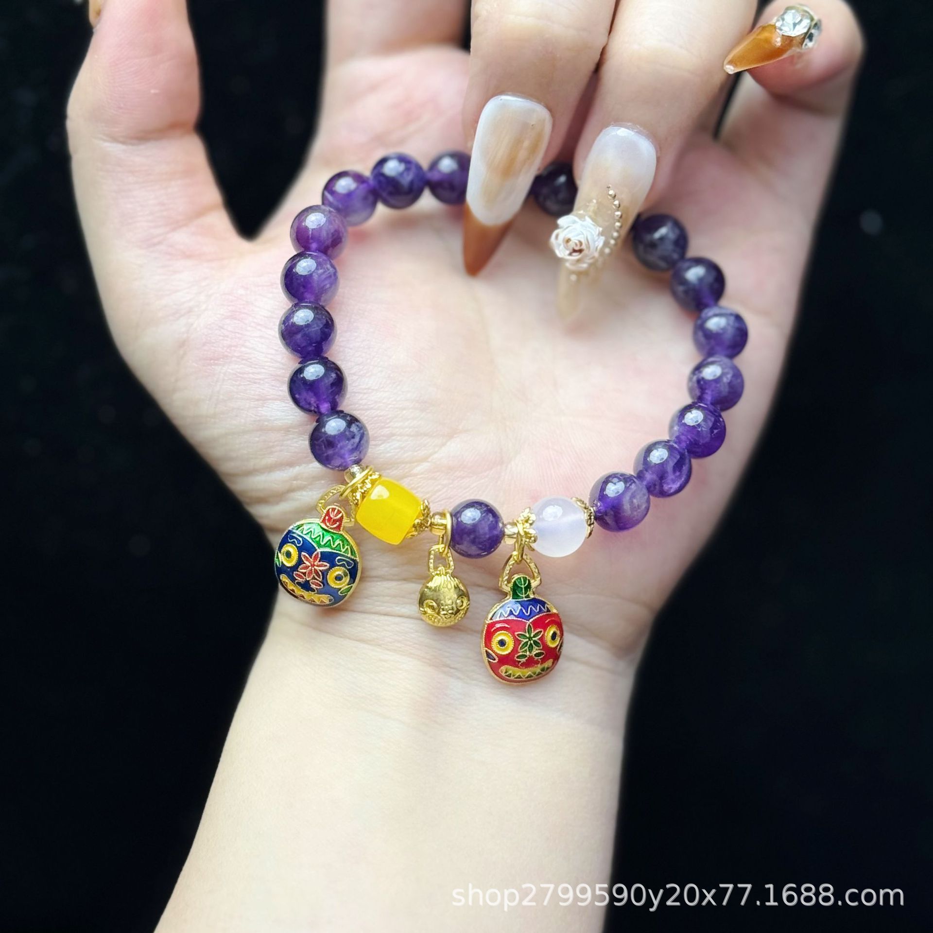 パワーストーンブレスレット 縁結び紫水晶お守り子宝ブレスレット