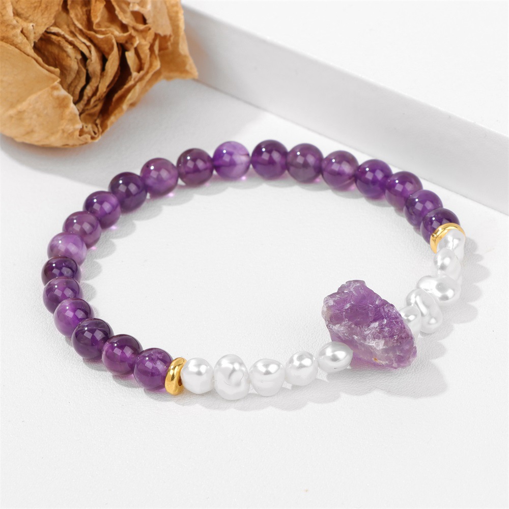 パワーストーンブレスレット魔除け紫水晶原石と天然石の守護ブレスレット