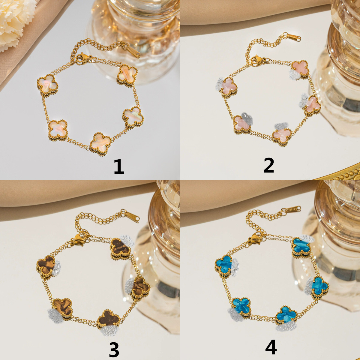 四つ葉クローバー ブレスレット 天然石 幸運のお守り レディース　パワーストーン アクセサリー 