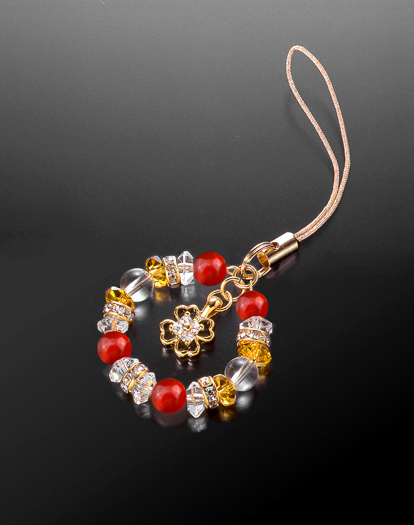 パワーストーン アクセサリー 幸運の四つ葉クローバー数珠ストラップ