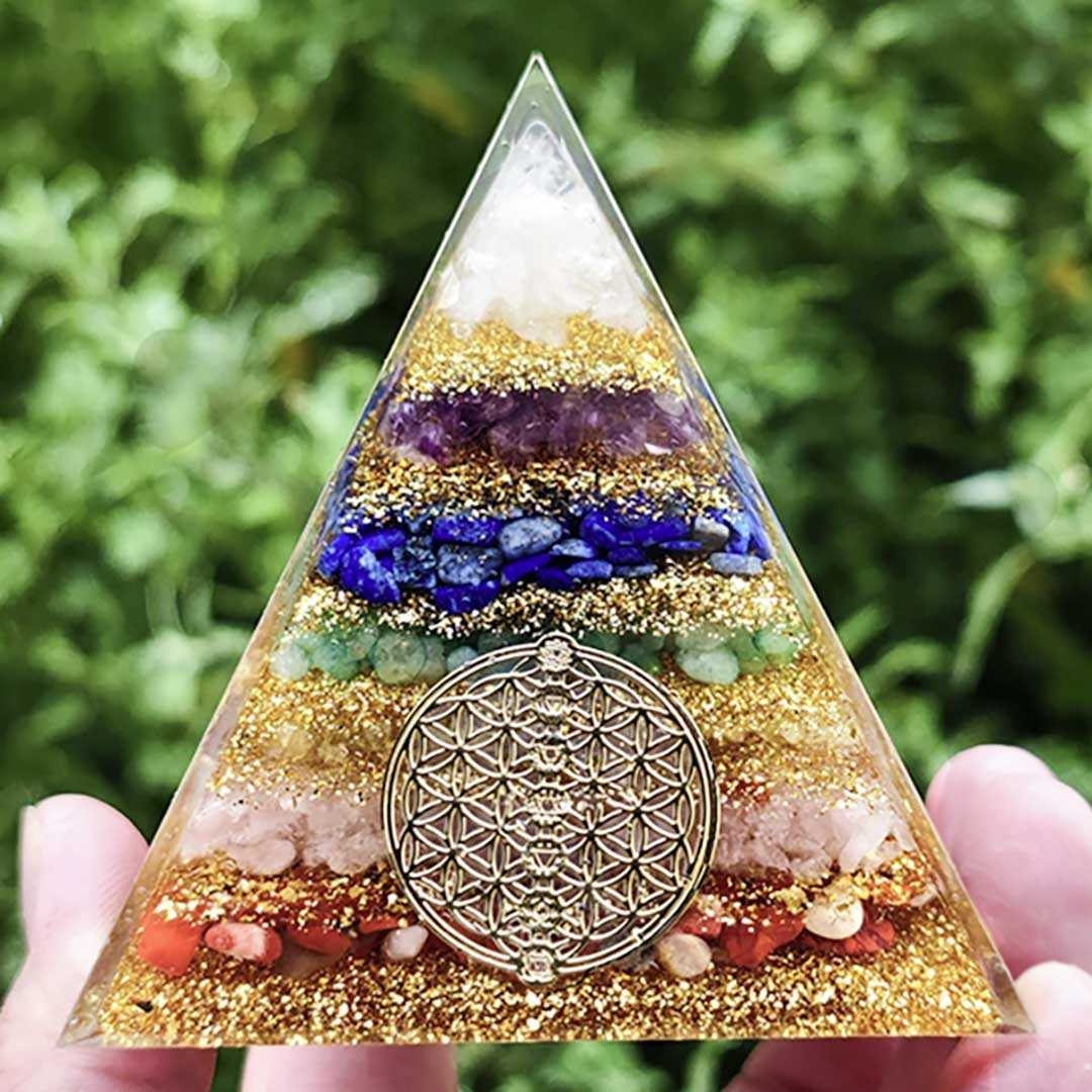 パワーストーン アクセサリー 数珠用オルゴナイト六層金色天然石チャクラピラミッド