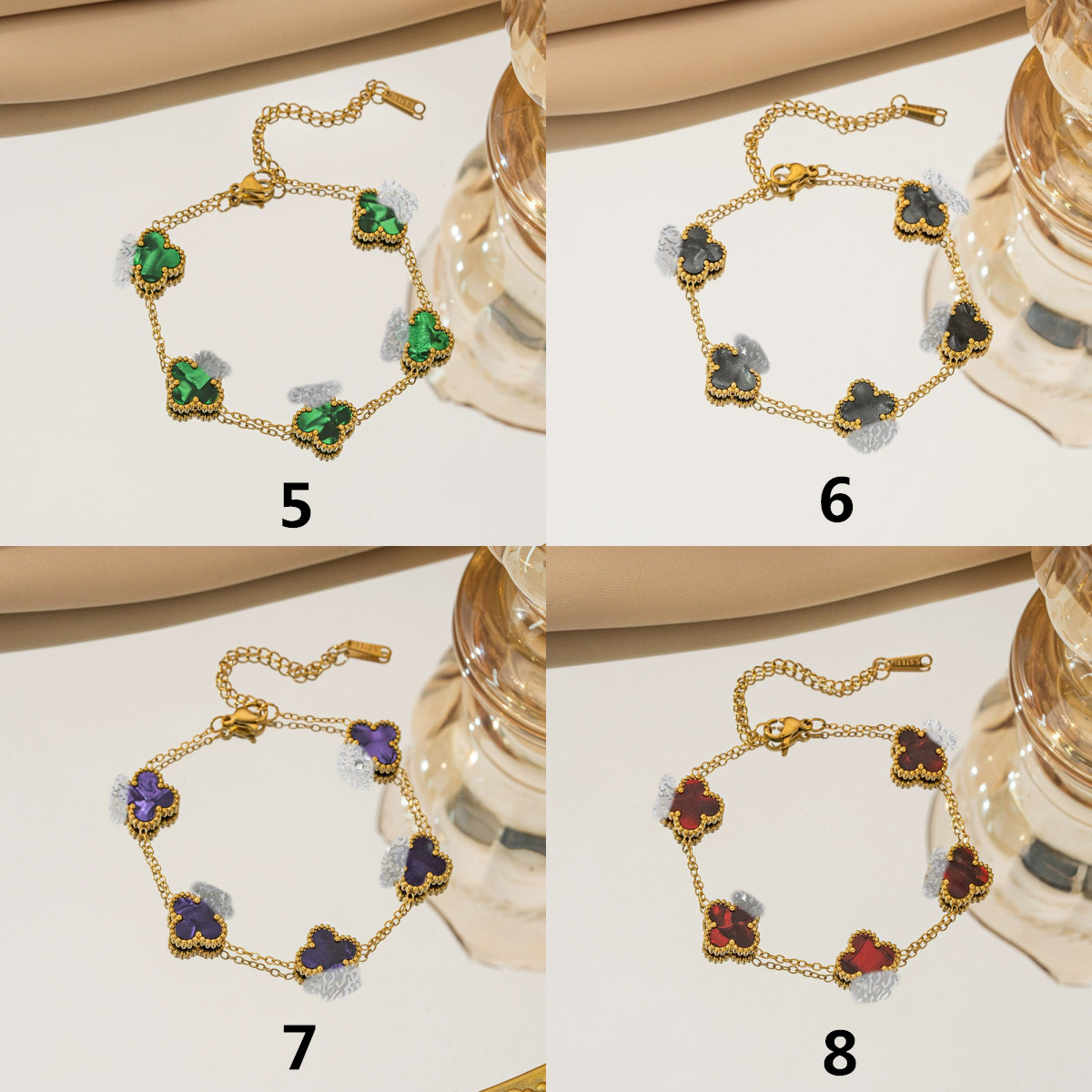 四つ葉クローバー ブレスレット 天然石 幸運のお守り レディース　パワーストーン アクセサリー 