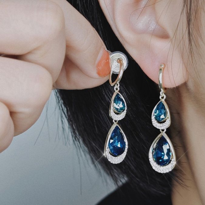 パワーストーン アクセサリー 煌めく青い雫 二連ティアドロップイヤリング
