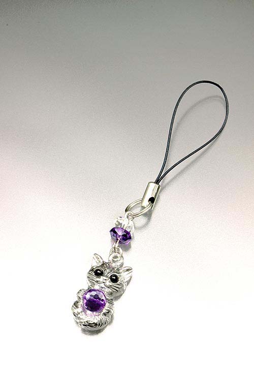 パワーストーン アクセサリー 幸運小猫の数珠ストラップ　天然石パワーアクセサリー