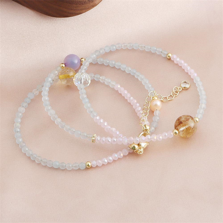 パワーストーン アクセサリー 天然石能量ブレスレット 苺水晶4粒入り 女性用パワーストーンブレスレット