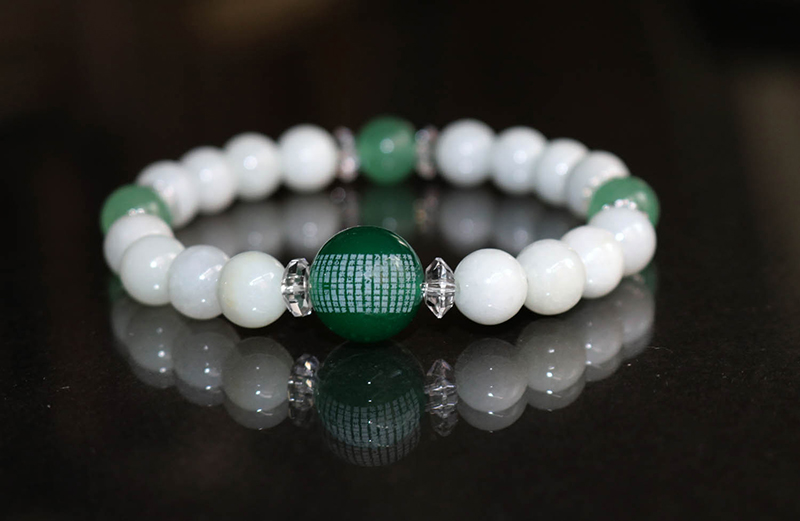 本翡翠般若心経彫刻ブレスレット天然石 パワーストーン アクセサリー 