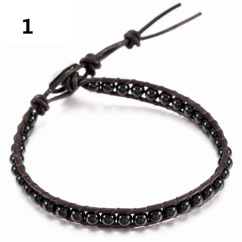 パワーストーン アクセサリー 天然石革紐ブレスレット厄除け多色パワーストーン調節可能