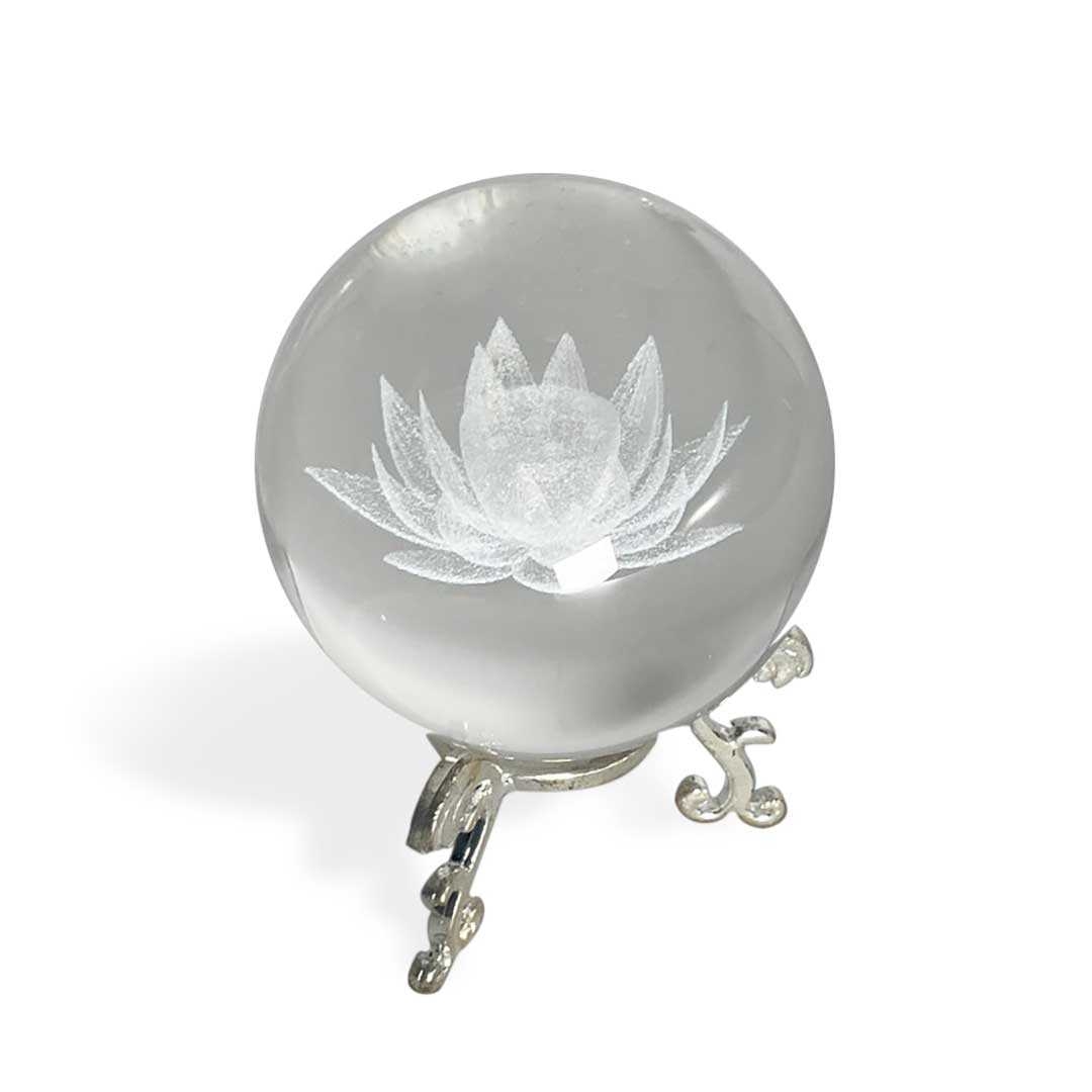 パワーストーン アクセサリー 蓮の花水晶球 台座付き 直径6センチ 数珠 運気上昇 占い
