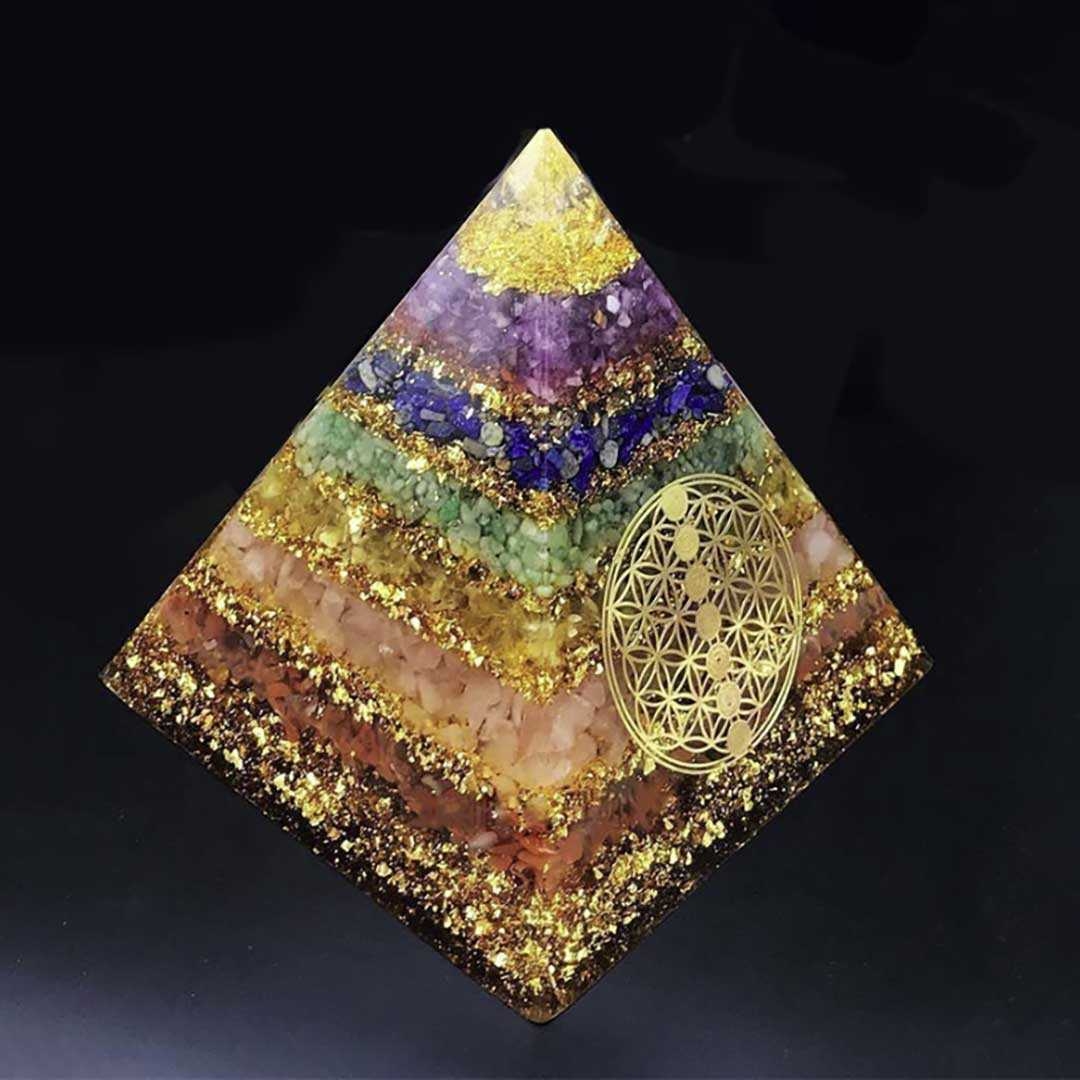 パワーストーン アクセサリー 数珠用オルゴナイト六層金色天然石チャクラピラミッド