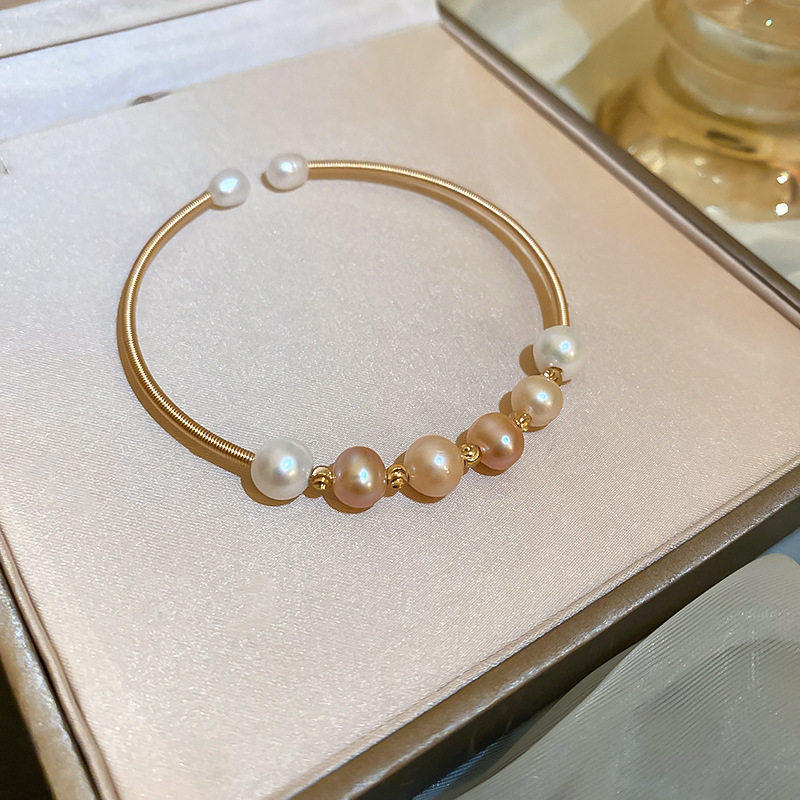 パワーストーン アクセサリー 天然真珠の輝き開運バングル型ブレスレット