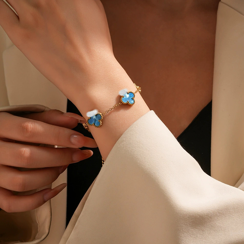 四つ葉クローバー ブレスレット 天然石 幸運のお守り レディース　パワーストーン アクセサリー 