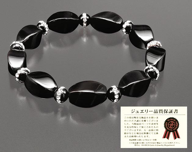 黒オニキス楕円形ブレスレット　魔除け天然石　パワーストーン アクセサリー 