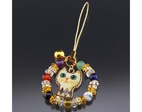 猫ちゃん幸運数珠ストラップ　パワーストーン アクセサリー 