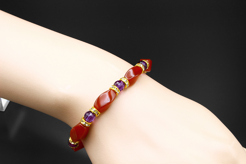 パワーストーン アクセサリー 赤瑪瑙紫水晶健康運気上昇ブレスレット