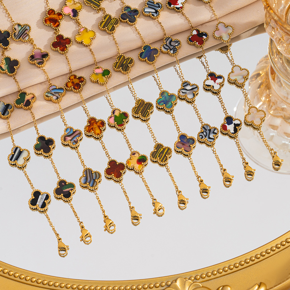 四つ葉クローバー ブレスレット 天然石 幸運のお守り レディース　パワーストーン アクセサリー 