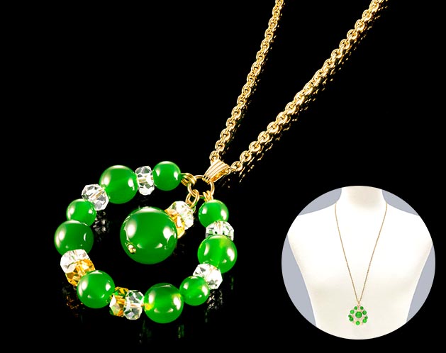 パワーストーン アクセサリー 緑瑪瑙と水晶の優雅なネックレス　天然石パワーストーン