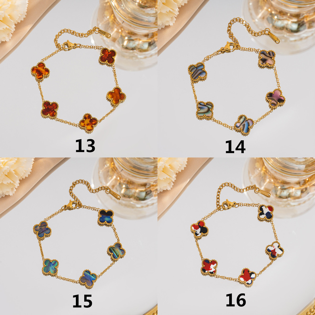 四つ葉クローバー ブレスレット 天然石 幸運のお守り レディース　パワーストーン アクセサリー 