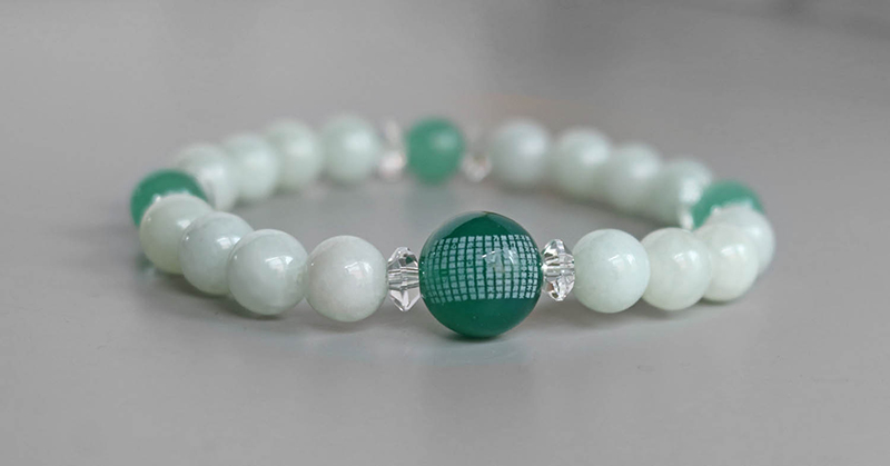 本翡翠般若心経彫刻ブレスレット天然石 パワーストーン アクセサリー 