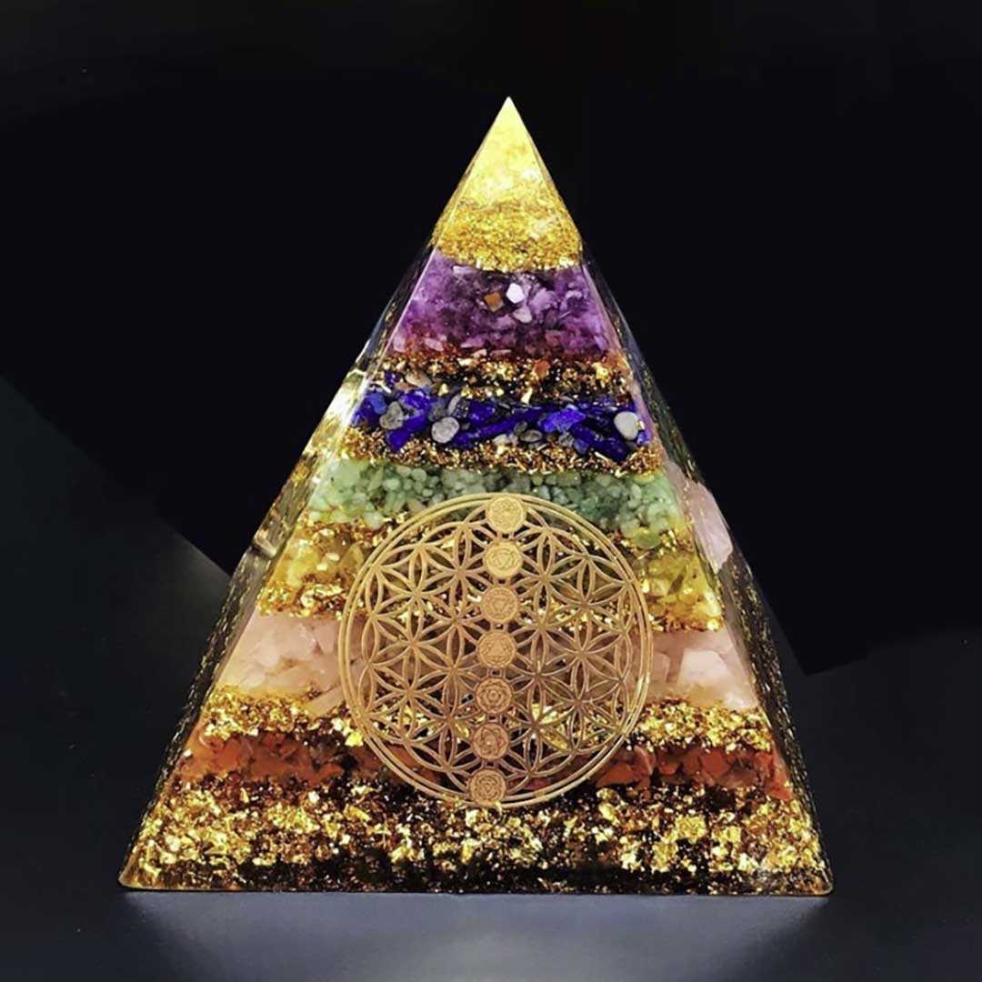 パワーストーン アクセサリー 数珠用オルゴナイト六層金色天然石チャクラピラミッド