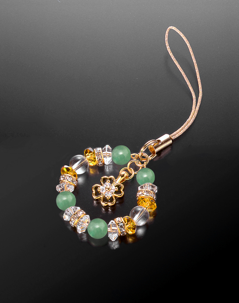パワーストーン アクセサリー 幸運の四つ葉クローバー数珠ストラップ