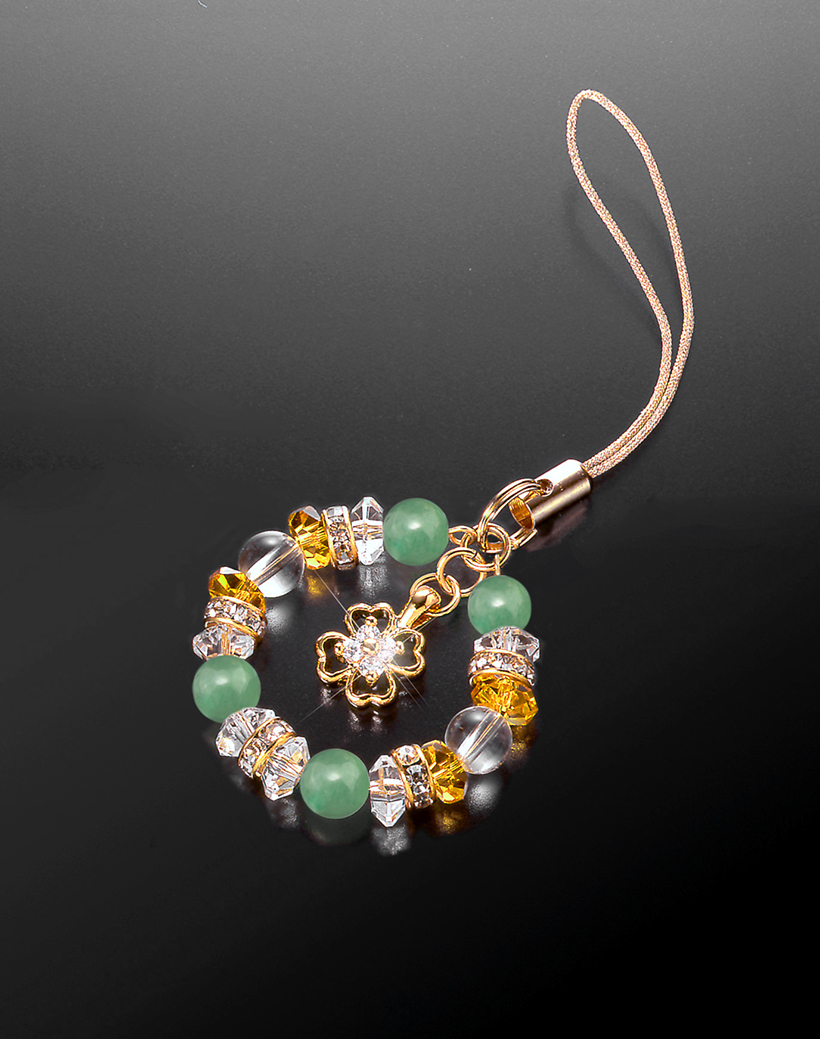 パワーストーン アクセサリー 幸運の四つ葉クローバー数珠ストラップ