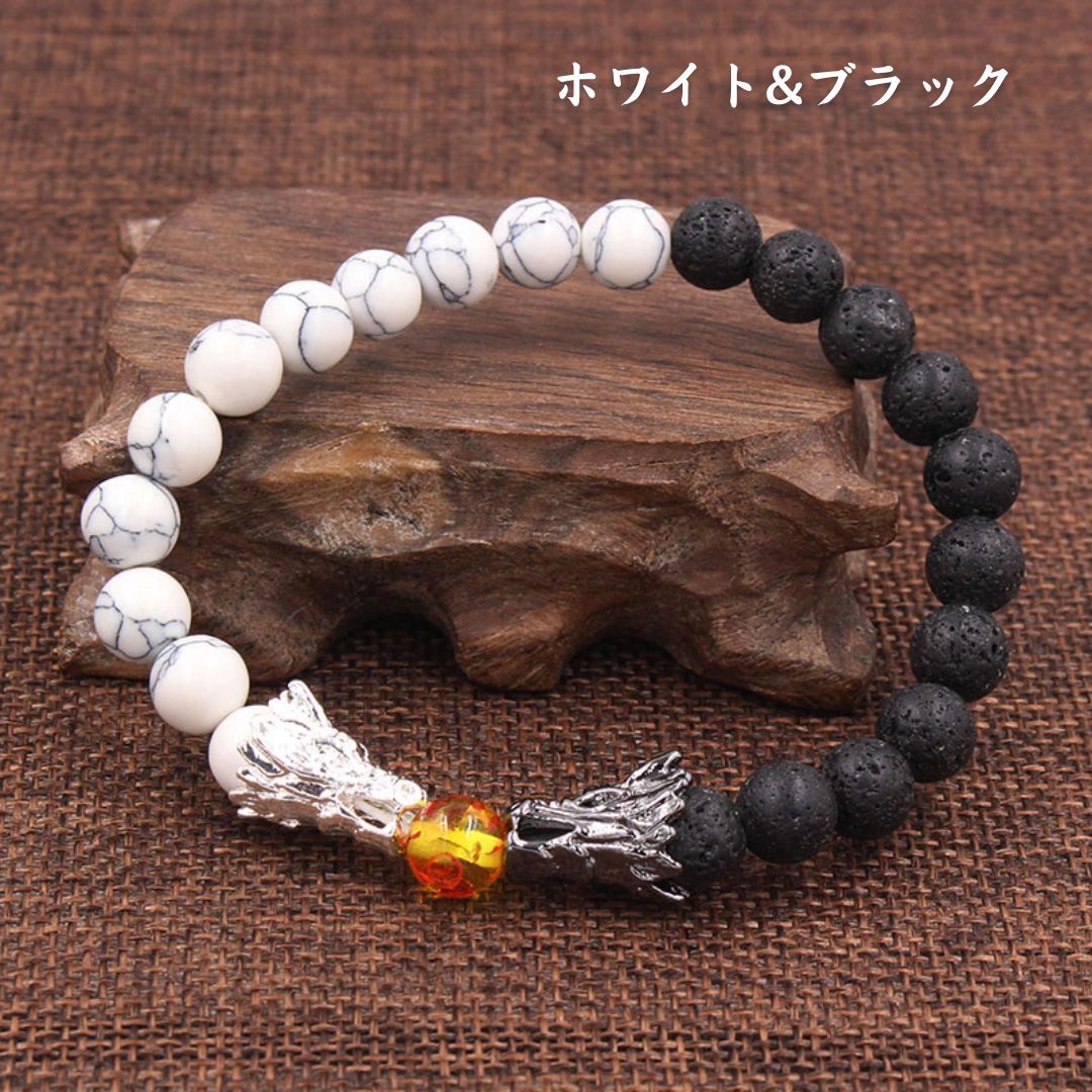 パワーストーン アクセサリー 双龍竜玉ブレスレット 天然石 数珠 全3色 開運 腕輪