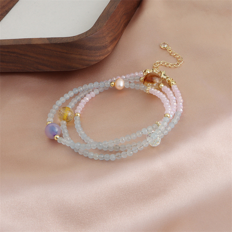 パワーストーン アクセサリー 天然石能量ブレスレット 苺水晶4粒入り 女性用パワーストーンブレスレット