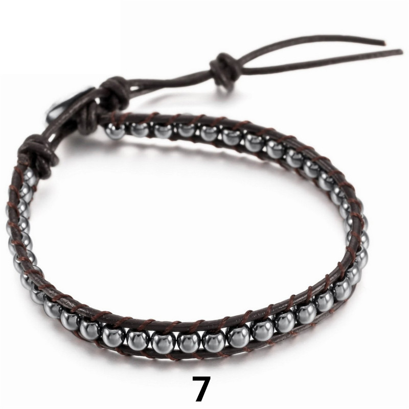 パワーストーン アクセサリー 天然石革紐ブレスレット厄除け多色パワーストーン調節可能