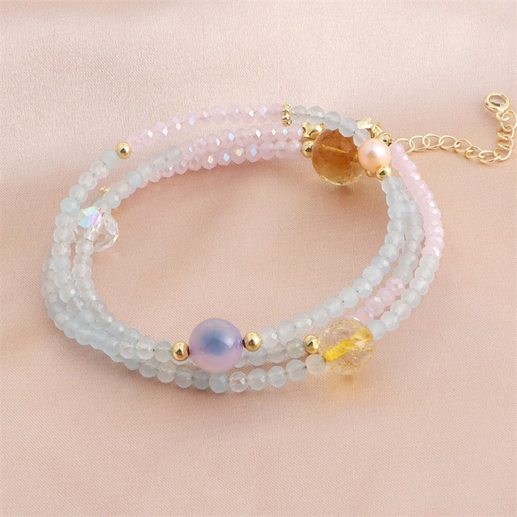 パワーストーン アクセサリー 天然石能量ブレスレット 苺水晶4粒入り 女性用パワーストーンブレスレット