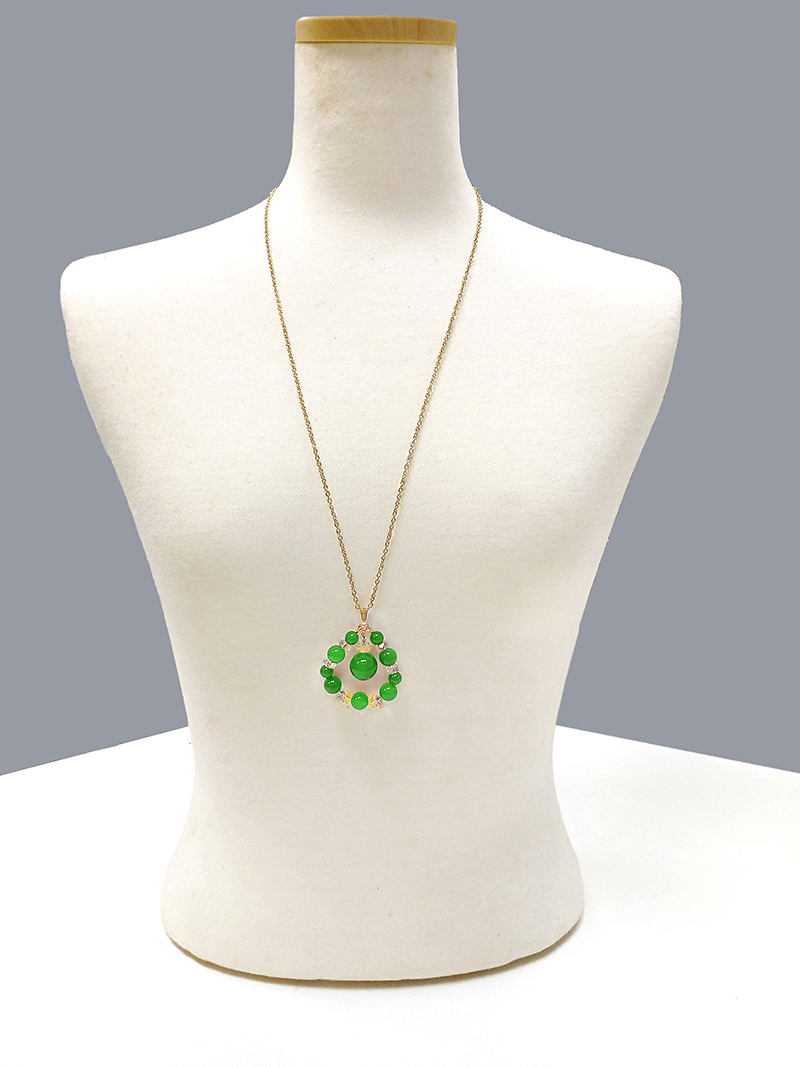 パワーストーン アクセサリー 緑瑪瑙と水晶の優雅なネックレス　天然石パワーストーン