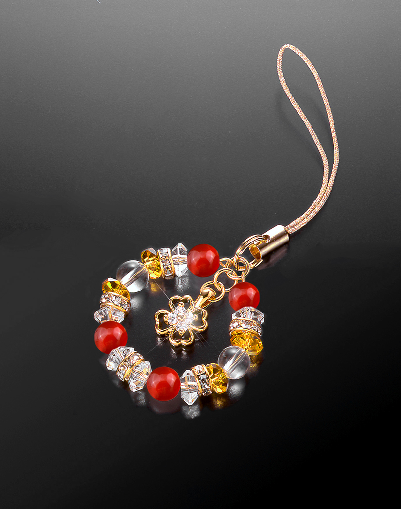 パワーストーン アクセサリー 幸運の四つ葉クローバー数珠ストラップ