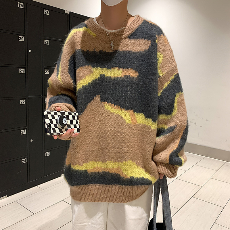 ストリートファッション アーバンぼかし模様ニット