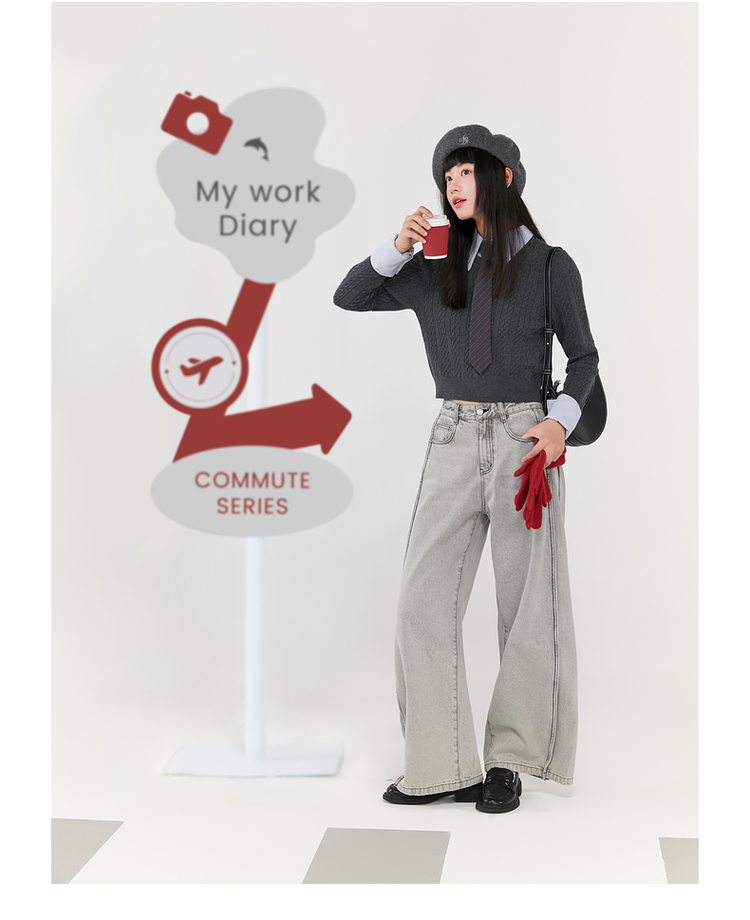 ストリートファッション ワイドシルエットデニムパンツ