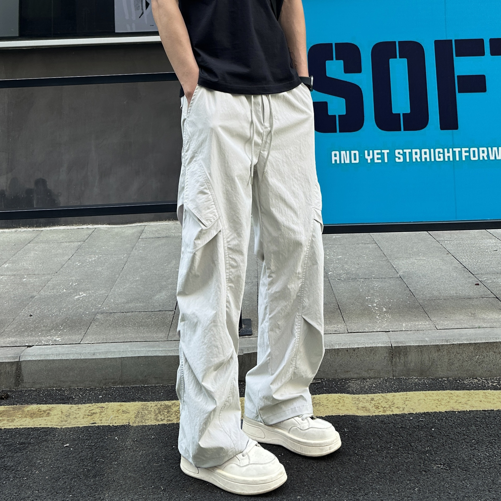 ストリートファッション サイドポケット ワイドカーゴパンツ