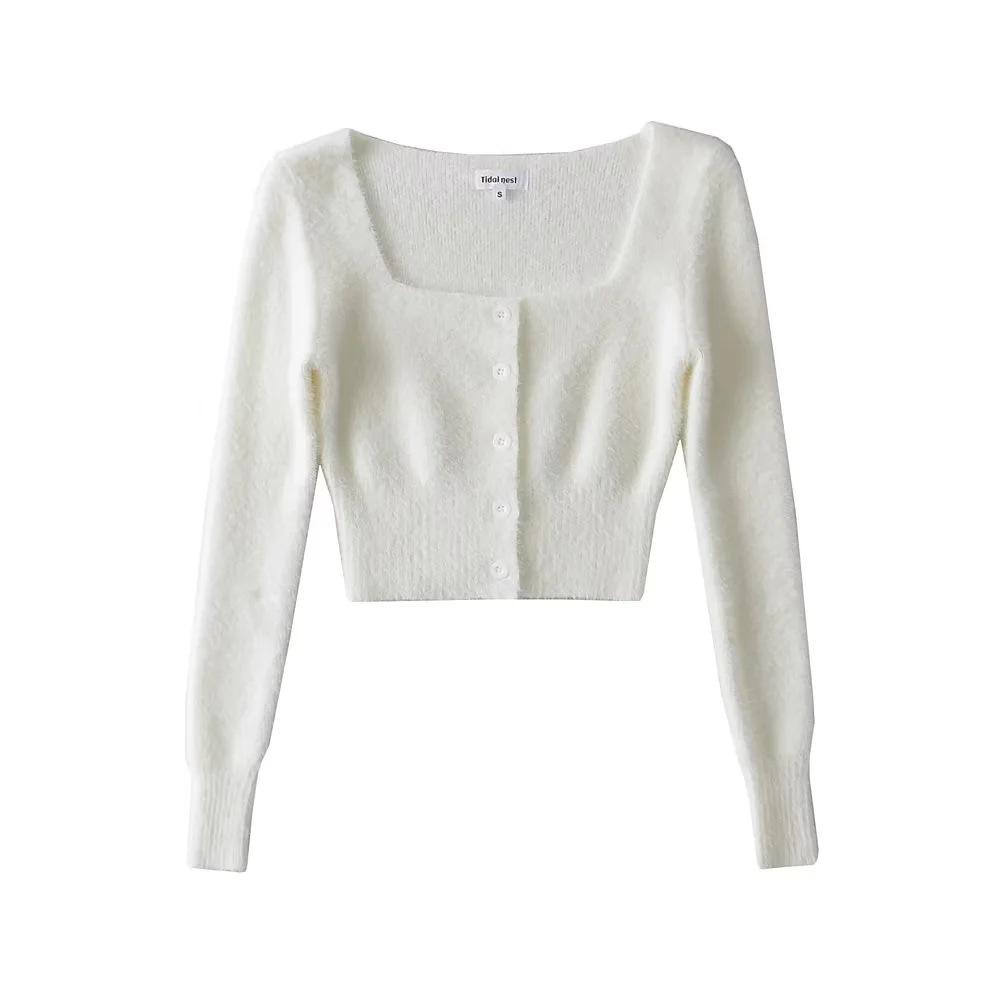 ストリートファッション ふんわりモヘア風ショート丈カーディガン