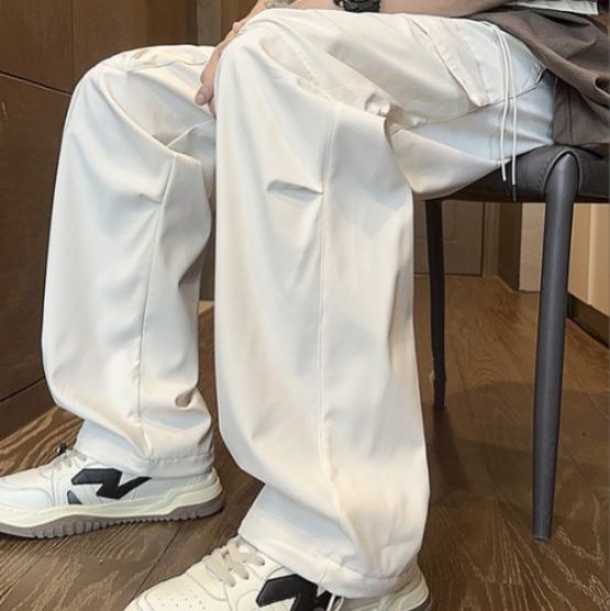 ストリートファッション ワイドシルエット実用ポケットパンツ