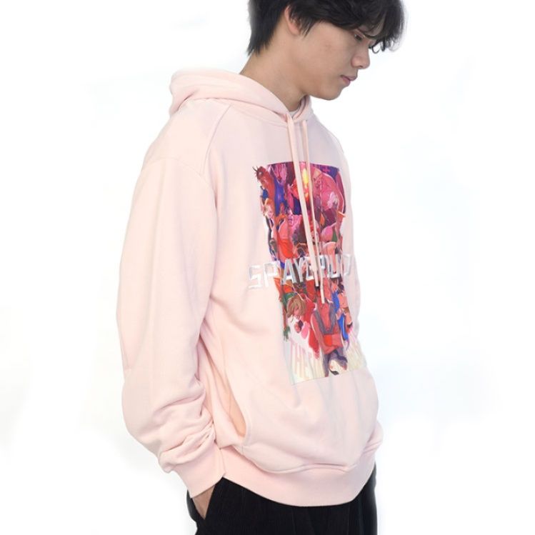 ストリートファッション アートプリント重ね着風パーカー