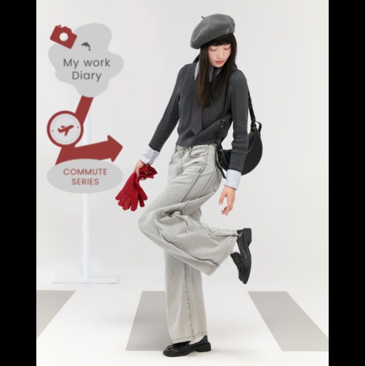 ストリートファッション ワイドシルエットデニムパンツ