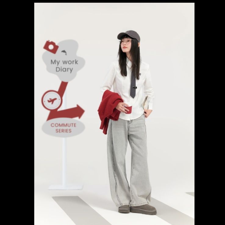 ストリートファッション ワイドシルエットデニムパンツ