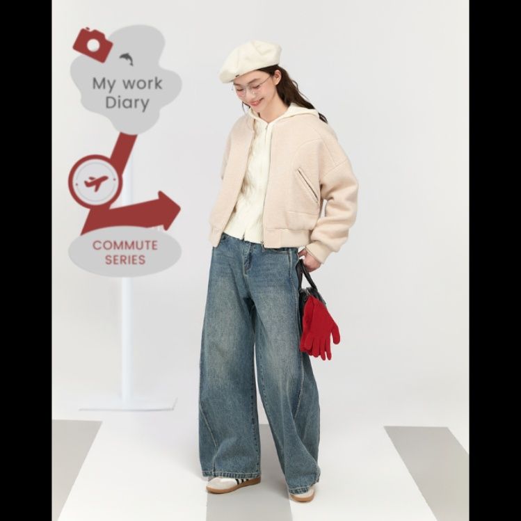 ストリートファッション ワイドシルエットデニムパンツ