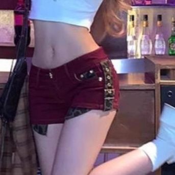 ストリートファッションデニム レオパード切替デニムショートパンツ