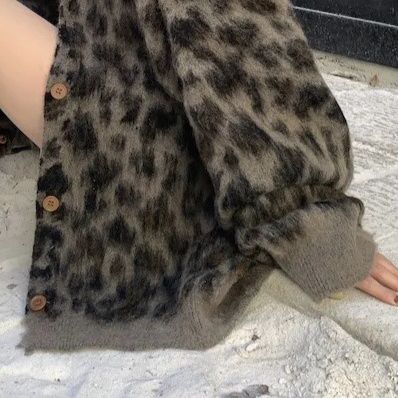 ストリートファッションカーディガン 豹柄ボアゆったりオーバーサイズカーディガン