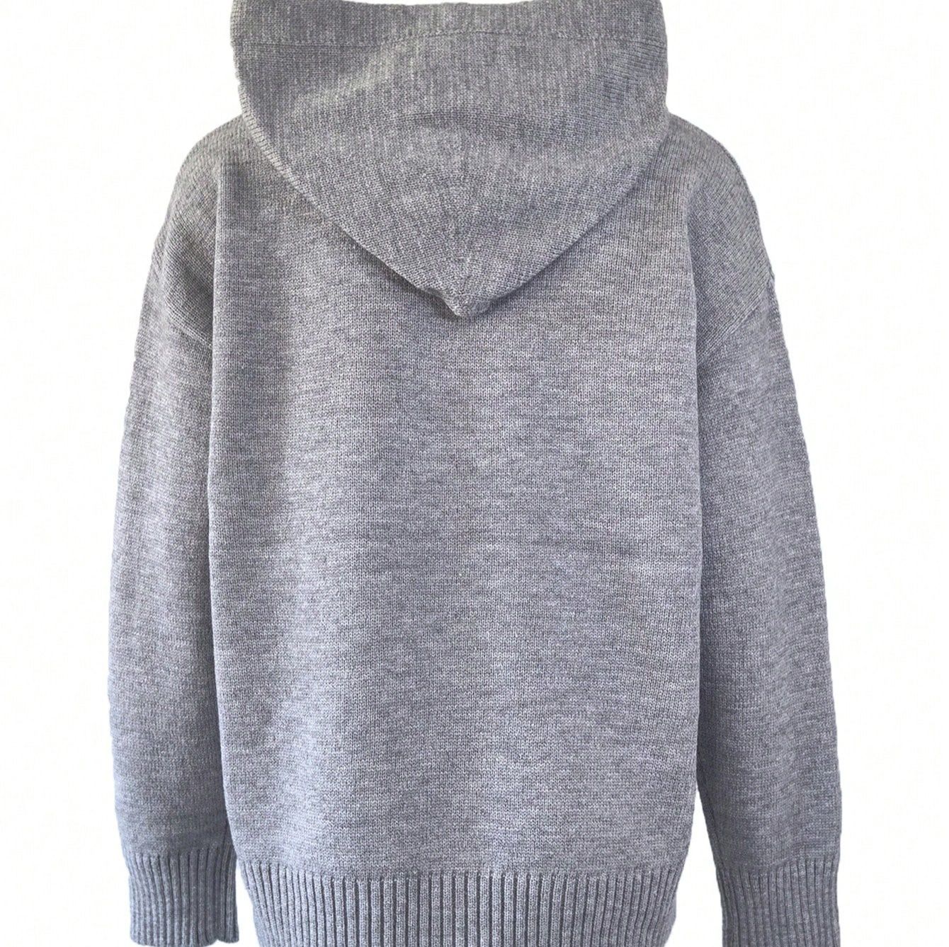 ストリートファッション フード付きゆったりシルエット装飾ニットパーカー