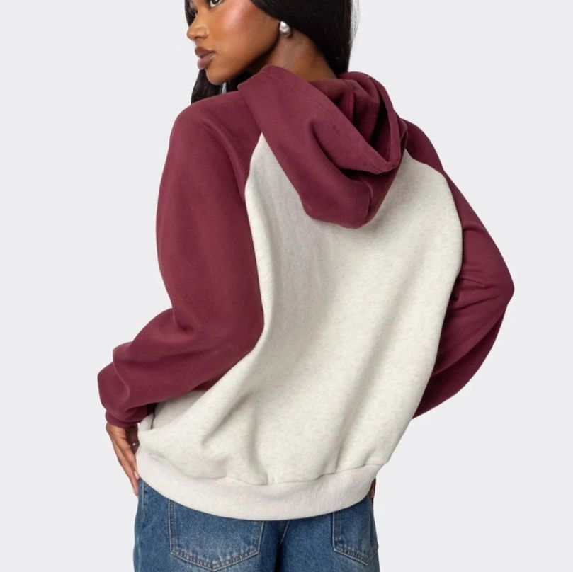 ストリートファッション 配色切替ラグランスリーブフーデッド パーカー