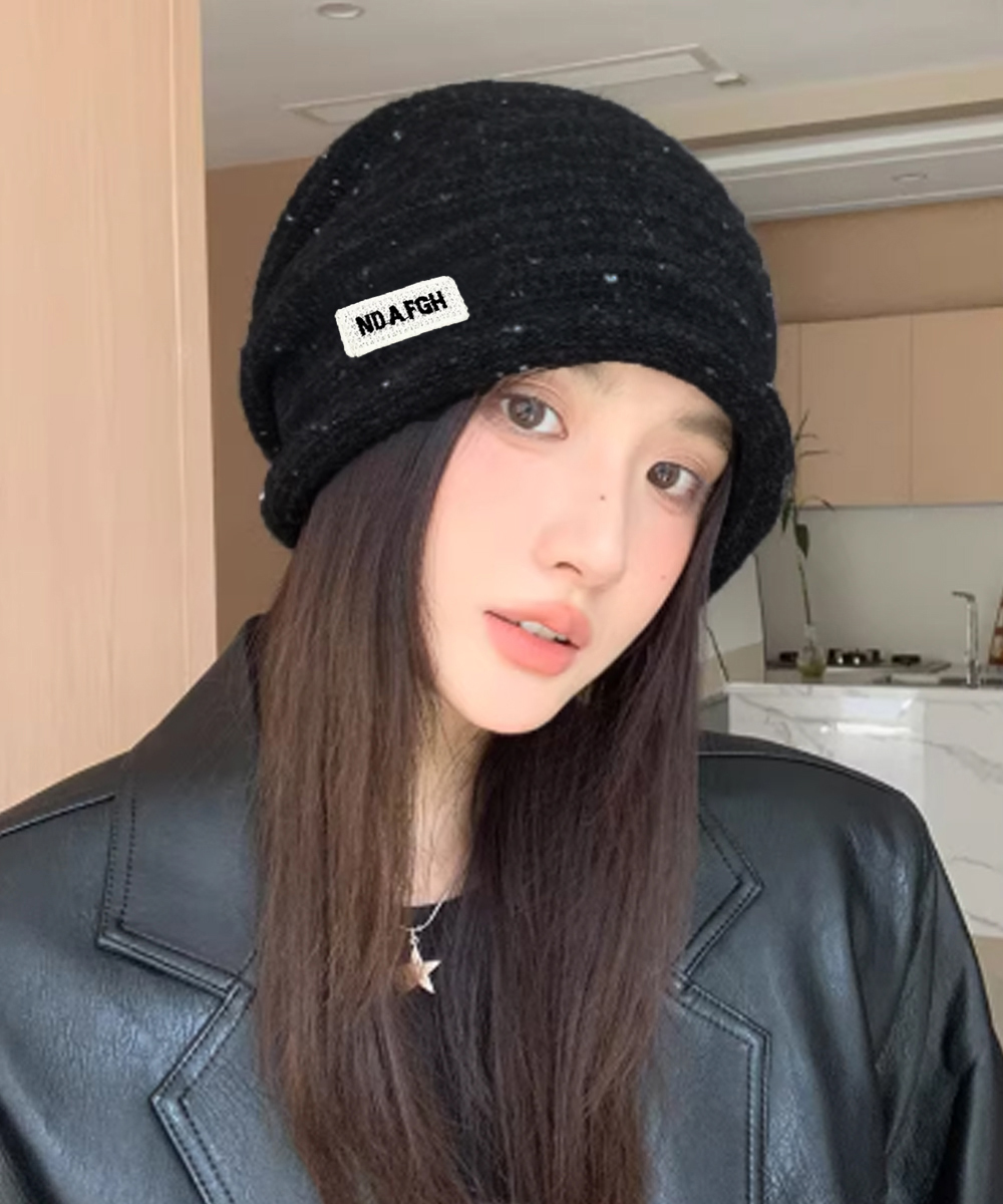 ストリートファッション 小顔効果ロゴニット帽子ビーニー折り返し