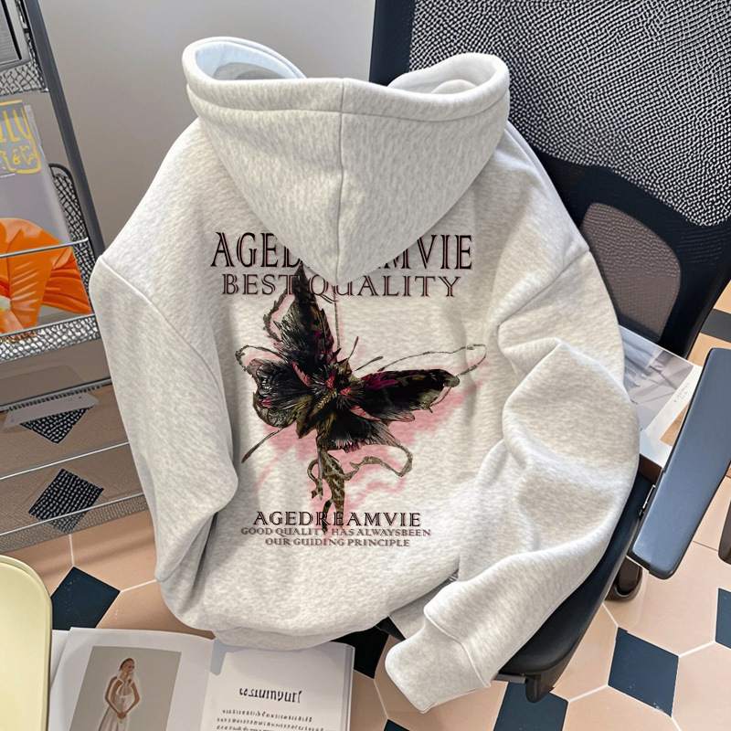 ストリートファッションパーカー 蝶々刺繍ロゴ入りプルオーバーフーディー