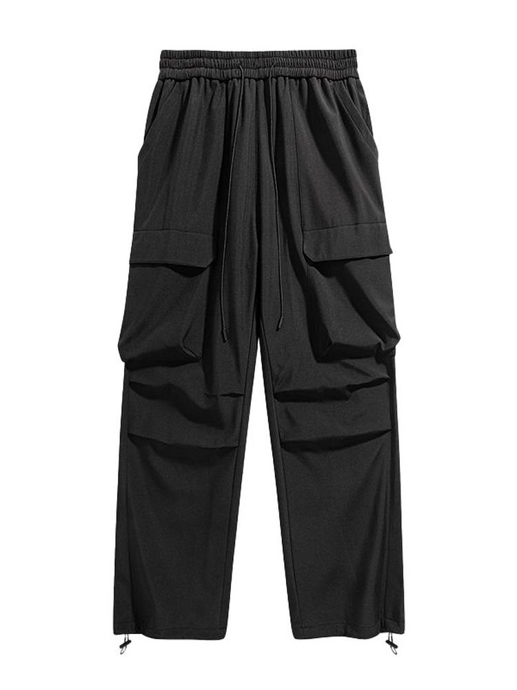 ストリートファッション ワイドシルエット実用ポケットパンツ