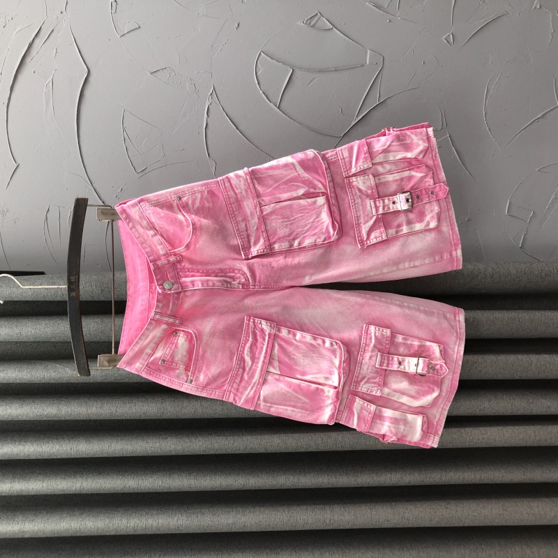 ストリートファッション ベルトアクセント多機能ポケットパンツ