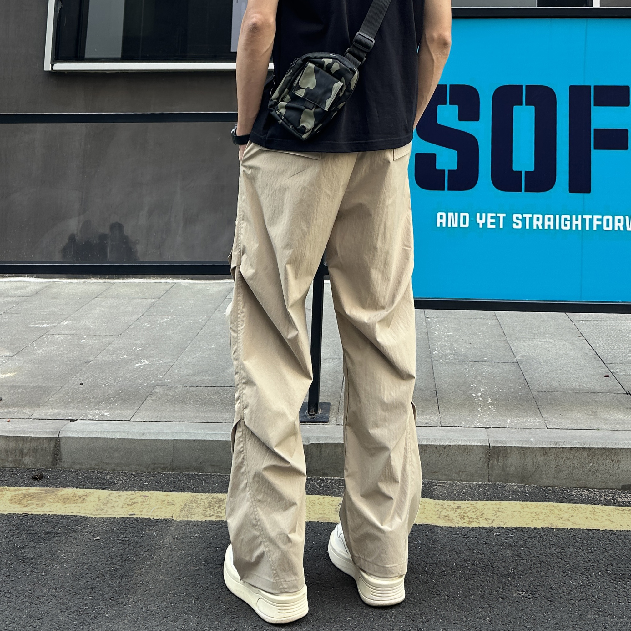 ストリートファッション サイドポケット ワイドカーゴパンツ